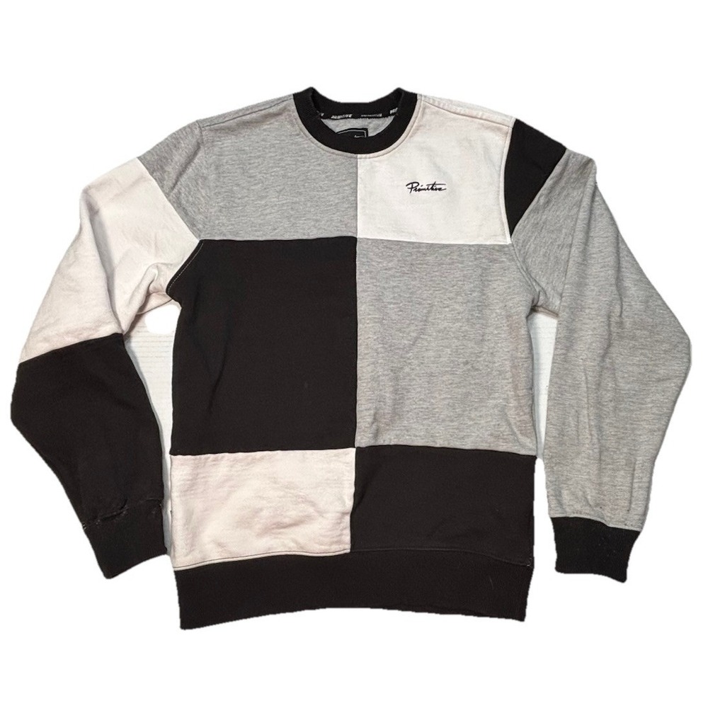 Primitive Skateboarding Colorblock Crewneck Sweatshirt Small Black Gray White